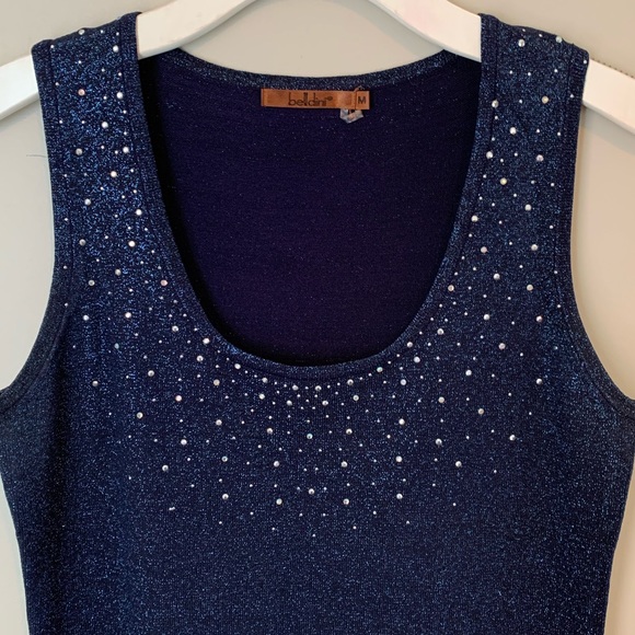 Belldini size M navy glittery knit tank top - Picture 2 of 14